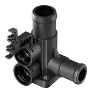 KRONTEK coolant flange: a black plastic housing with three hose ports and a boss for the temperature sensor