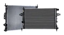 KRONTEK radiators: two aluminium cross-flow radiators with plastic side tanks and their hose connections